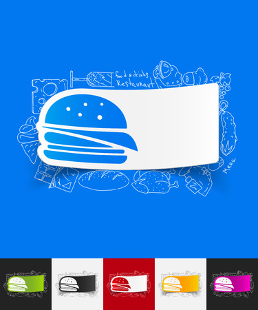 hand drawn simple elements with sandwich paper sticker shadowのイラスト素材