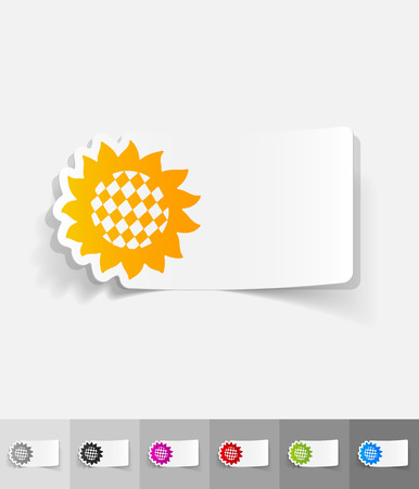sunflower paper sticker with shadow. Vector illustrationのイラスト素材