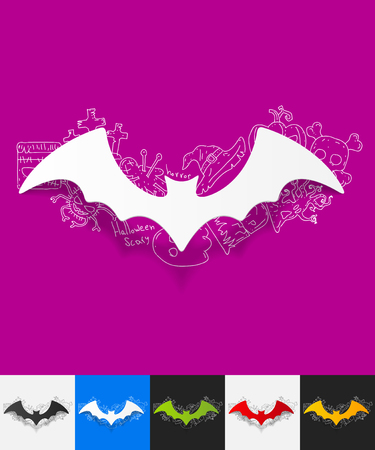 hand drawn simple elements with bat paper sticker shadowのイラスト素材