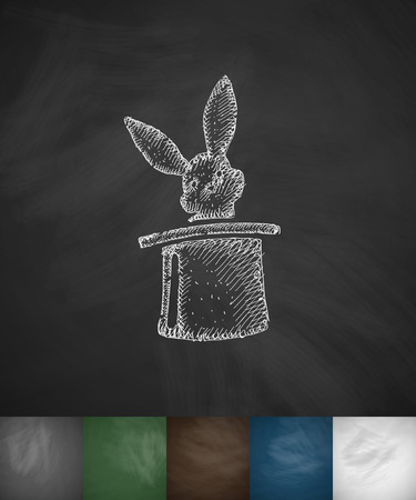 rabbit in the hat icon. Hand drawn vector illustration. Chalkboard Designのイラスト素材