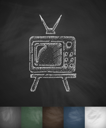 pensioners watch TV icon. Hand drawn vector illustration. Chalkboard Designのイラスト素材