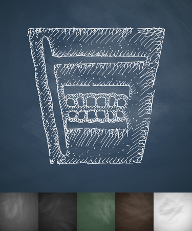 false teeth in glass icon. Hand drawn vector illustration. Chalkboard Designのイラスト素材