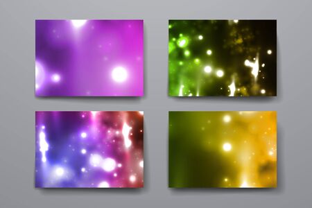 Set of brochure, poster templates in neon molecule structure style. Beautiful design and layoutのイラスト素材