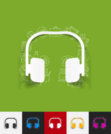 hand drawn simple elements with headphones paper sticker shadowのイラスト素材