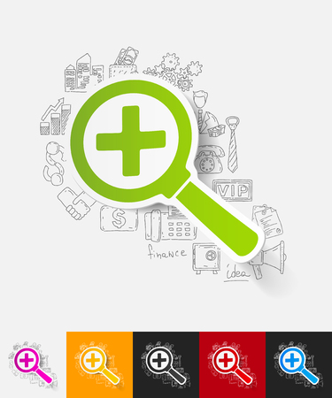 hand drawn simple elements with magnifier paper sticker shadowのイラスト素材
