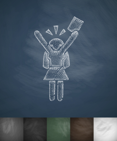 girl with gift card icon. Hand drawn vector illustration. Chalkboard Designのイラスト素材