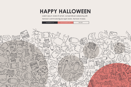 Halloween Website Template Design with Doodle Backgroundのイラスト素材