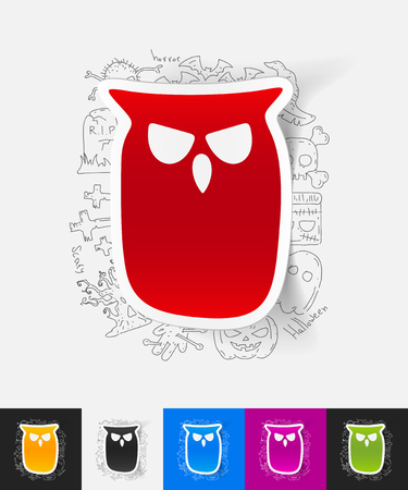 hand drawn simple elements with owl paper sticker shadowのイラスト素材