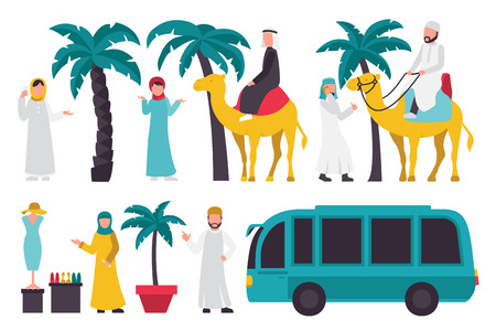 Dubai flat set. Isolated On White Background, People Vector Illustration. Graphic Editable For Your Designのイラスト素材