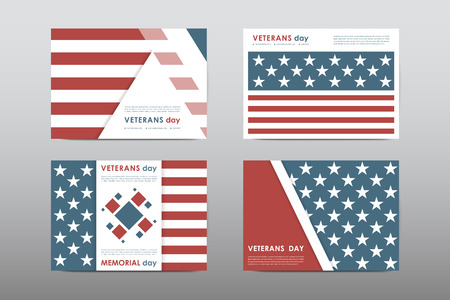 Set of Veterans Day brochure, poster templates in USA flag style. Beautiful design and layout. Leaflet cover presentation abstract backgroundのイラスト素材