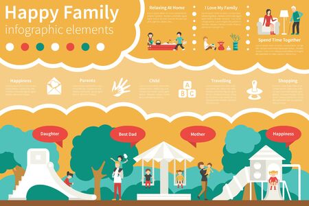 Happy Family infographic flat vector illustration. Editable Presentation Conceptのイラスト素材