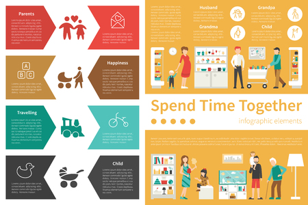 Spend Time Together infographic flat vector illustration. Editable Presentation Conceptのイラスト素材