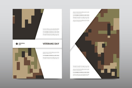 Set of Veterans Day brochure, poster templates in khaki style. Beautiful design and layout. Leaflet cover presentation abstract backgroundのイラスト素材
