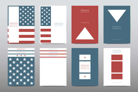 Set of Veterans Day brochure, poster templates in USA flag style. Beautiful design and layout. Leaflet cover presentation abstract backgroundのイラスト素材