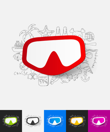 hand drawn simple elements with mask paper sticker shadowのイラスト素材