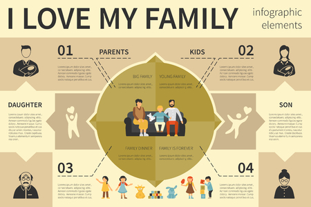 I Love My Family infographic flat vector illustration. Editable Presentation Conceptのイラスト素材