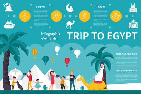 Trip To Egypt infographic flat vector illustration. Editable Presentation Conceptのイラスト素材