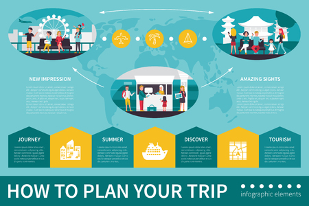 How To Plan Your Trip infographic flat vector illustration. Editable Presentation Conceptのイラスト素材