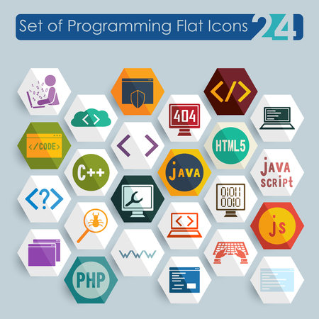 Set of programming flat icons for Web and Mobile Applicationsのイラスト素材