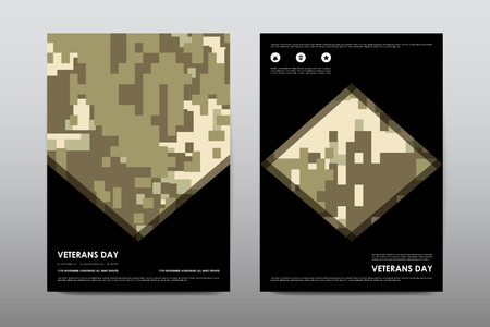 Set of Veterans Day brochure, poster templates in khaki style. Beautiful design and layout. Leaflet cover presentation abstract backgroundのイラスト素材
