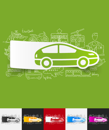 hand drawn simple elements with car paper sticker shadowのイラスト素材