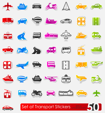 transport vector sticker icons with shadow. Paper cutのイラスト素材
