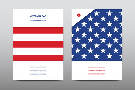 Set of Veterans Day brochure, poster templates in USA flag style. Beautiful design and layout. Leaflet cover presentation abstract backgroundのイラスト素材