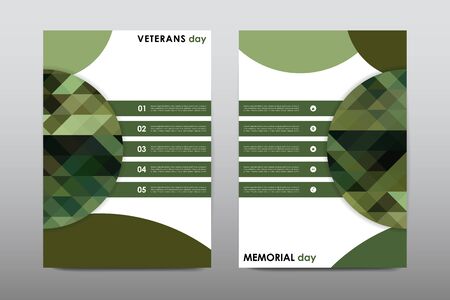 Set of Veterans Day brochure, poster templates in khaki style. Beautiful design and layout. Leaflet cover presentation abstract backgroundのイラスト素材