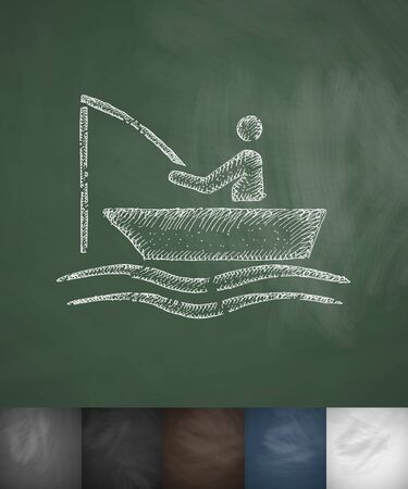 Fishermen on a boat icon. Hand drawn vector illustrationのイラスト素材