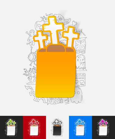 tombstone paper sticker with hand drawn elementsのイラスト素材