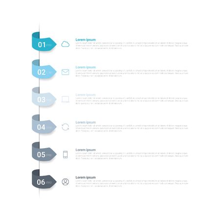 Infographics design vector and marketing icons with 6 options, steps or processes. Can be used for annual report, flow charts, diagram, presentations, web sites. Concept of business model. Vector illustration.のイラスト素材