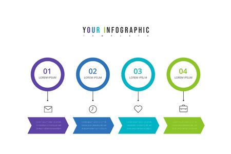 Vector step Infographic chart design with icons and 4 options or steps. Template for business, presentations, web sites, flow chart.のイラスト素材
