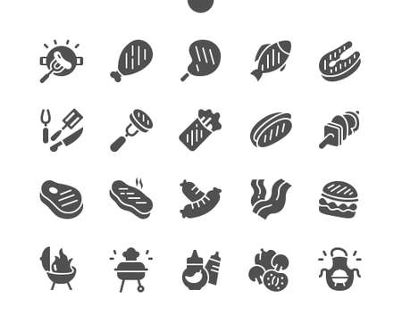BBQ 2 Well-crafted Pixel Perfect Vector Solid Icons 30 2x Grid for Web Graphics and Apps. Simple Minimal Pictogramのイラスト素材