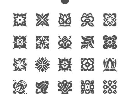 Floral Embroidery. Pattern, embroidery, flower, decor, fabric, style and traditional. Beautiful ornament. Vector Solid Icons. Simple Pictogramのイラスト素材