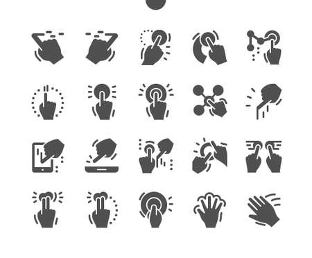 Interaction. Scroll left and right. Touch manipulation. Fingerprint. Touchpad screen. Double touch. Vector Solid Icons. Simple Pictogramのイラスト素材