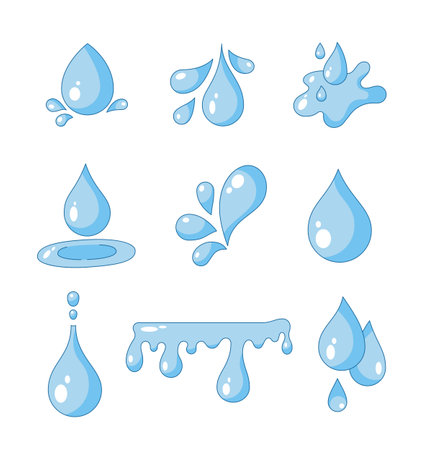 Water splash drop. Fluid bubble shape. Vector drawing. Collection of design elements.のイラスト素材