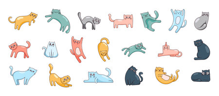 Cute funny cat. Kitten character cartoon. Vector drawing. Collection of design elements.のイラスト素材