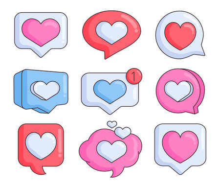Heart in speach bubble. Love like social media notification. St. Valentines day. Hand drawn style. Vector drawing. Collection of design elements.のイラスト素材
