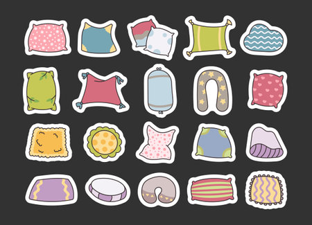 Sleeping pillow with decorative. Sticker Bookmark. Interior textile. Hand drawn style. Vector drawing. Collection of design elements.のイラスト素材