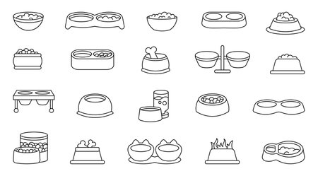 Cat and dog bowl. Coloring Page. Pet food. Veterinary shop merchandise. Hand drawn style. Vector drawing. Collection of design elements.のイラスト素材