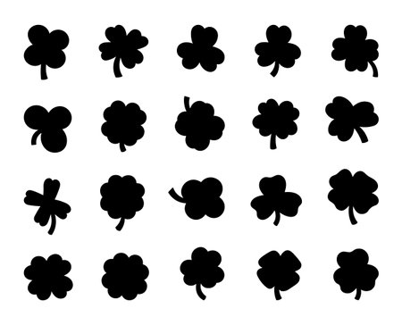 Lucky clover. Silhouette Image. Traditional Irish symbol for St. Patrick's day. Hand drawn style. Vector drawing. Collection of design elements.のイラスト素材