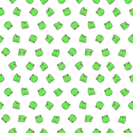 Kawaii frog cartoon character. Seamless pattern. Cute reptile animal. Hand drawn style. Vector drawing. Design ornaments.のイラスト素材