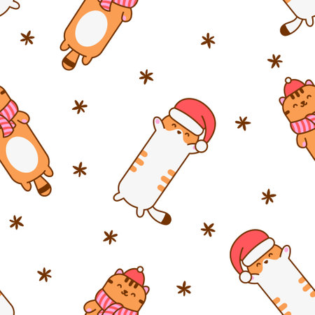 Big cat plush pillow. Seamless pattern. Long cute toys and characters. Hand drawn style. Vector drawing. Design ornaments.のイラスト素材