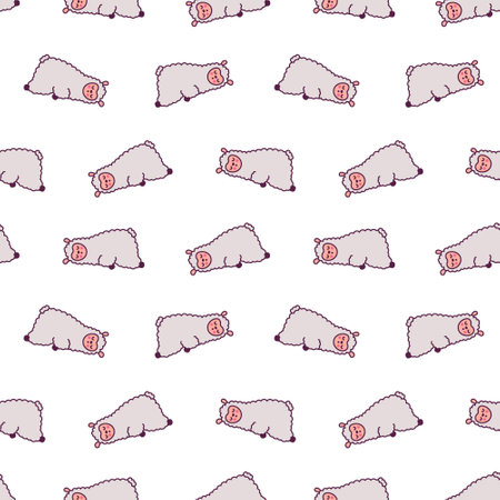 Cute kawaii little llama. Seamless pattern. Cartoon funny alpaca, animals character. Hand drawn style. Vector drawing. Design ornaments.のイラスト素材