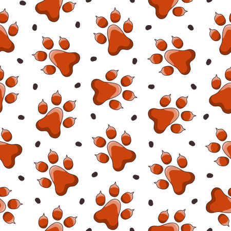 Animal paw print. Seamless pattern. Different traces of wildlife. Vector drawing. Design ornaments.のイラスト素材