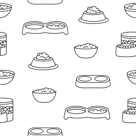 Cat and dog bowl. Seamless pattern. Coloring Page. Pet food. Veterinary shop merchandise. Hand drawn style. Vector drawing. Design ornaments.のイラスト素材