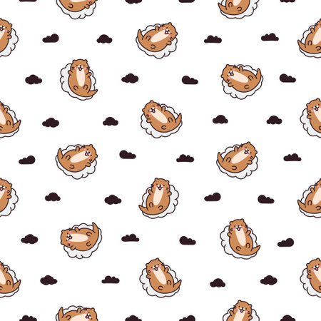 Cute cartoon kawaii otter. Seamless pattern. Animal funny characters. Hand drawn style. Vector drawing. Design ornaments.のイラスト素材
