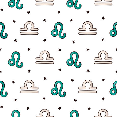 Astrological signs of the zodiac. Seamless pattern. Aries, Taurus, Gemini, Cancer, Virgo, Libra, Scorpio, Sagittarius, Aquarius, Pisces, Leo, Capricorn. Vector drawing. Design ornaments.のイラスト素材