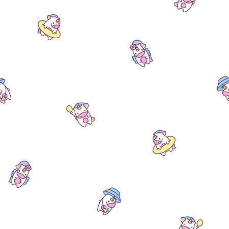 Cute kawaii happy unicorn. Seamless pattern. Cartoon funny fantasy horse characters. Hand drawn style. Vector drawing. Design ornaments.のイラスト素材