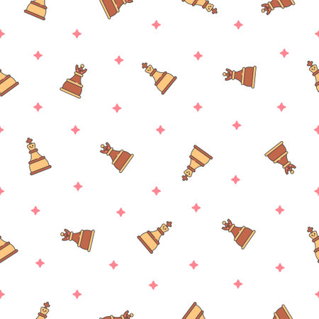 Cute chess pieces with happy face. Seamless pattern. Cartoon kawaii character. Hand drawn style. Vector drawing. Design ornaments.のイラスト素材